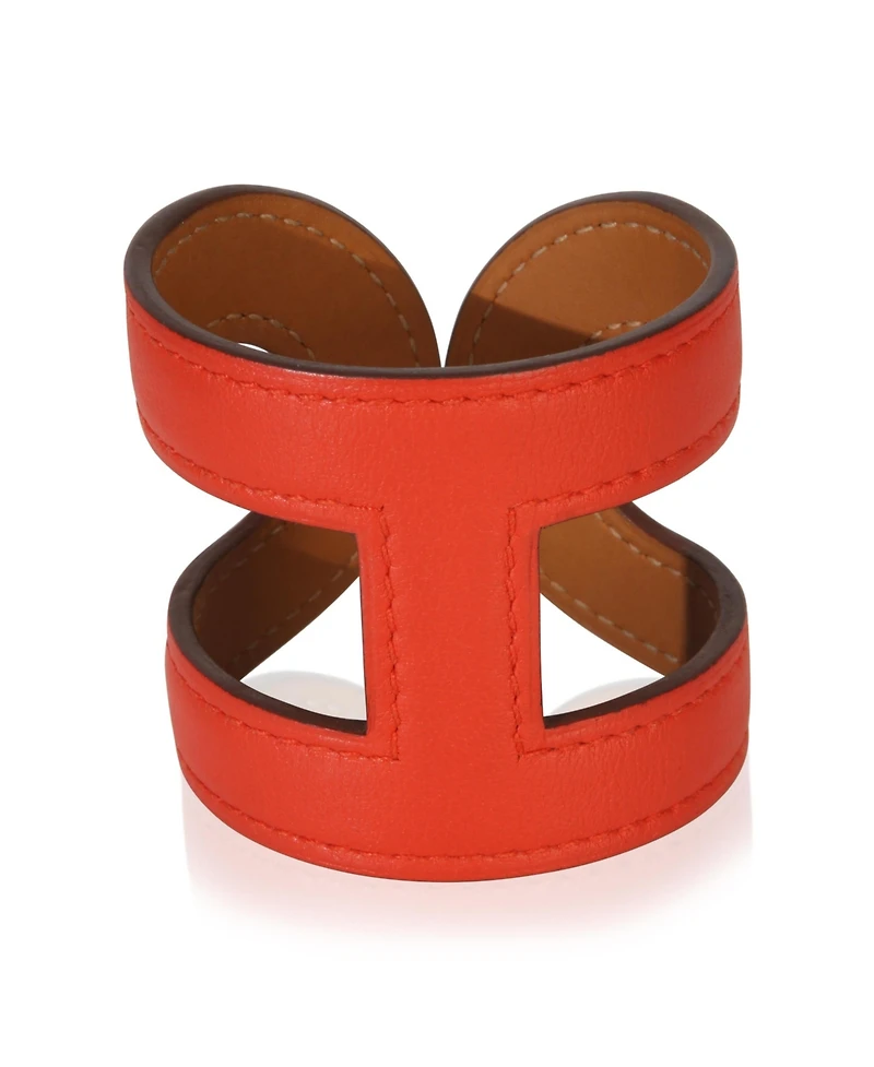 Pre-Owned Hermes Rose Vermillon Ano Leather Cuff Bracelet