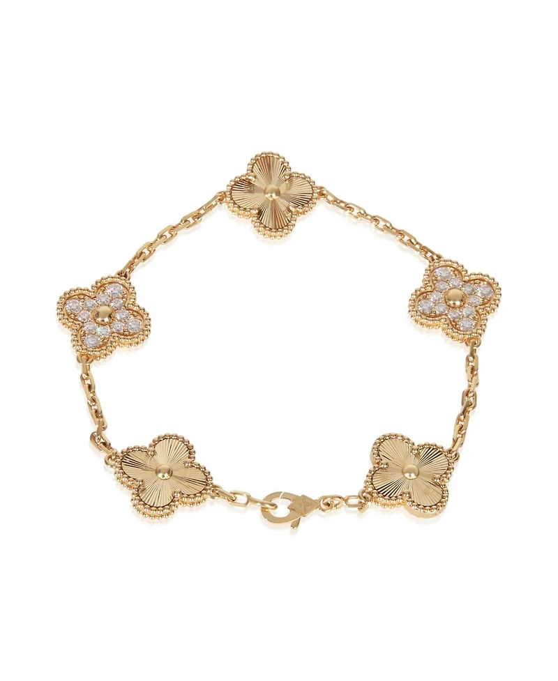 Pre-Owned Van Cleef and Arpels Yellow Gold Diamond Vintage Alhambra Bracelet