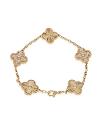Pre-Owned Van Cleef and Arpels Yellow Gold Diamond Vintage Alhambra Bracelet