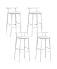 Gymax Bar Height Stools Set of 4 Bar Chair with Acacia Wood Frame Supporting Legs