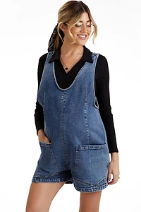 Pinkblush Maternity Light Blue Denim Scoop Neck Short Overall