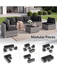 7PCS Patio Rattan Furniture Set Sectional Sofa Cushioned Garden