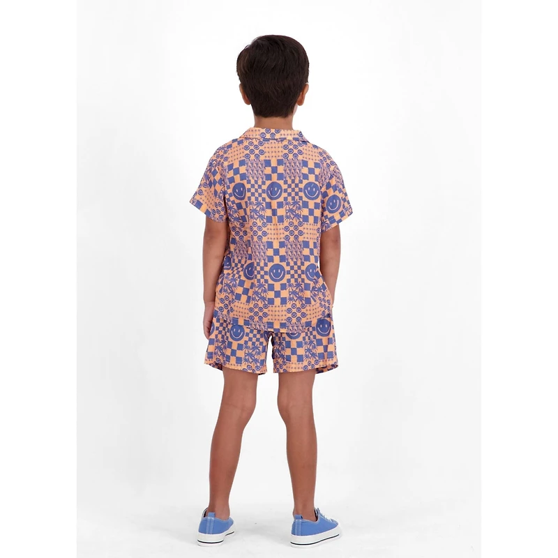 Andy & Evan Boys' Allover Smiley Print Buttondown and Shorts Set
