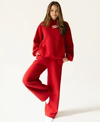 The Happy Camp3r Juniors' Puff-Print Wide-Leg Sweatpants
