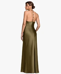 Betsy & Adam Women's Cowl Neck Beaded Straps Column Gown