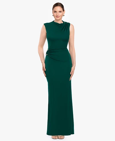Betsy & Adam Women's Mock Neck Draped Column Gown