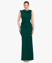 Betsy & Adam Women's Mock Neck Draped Column Gown