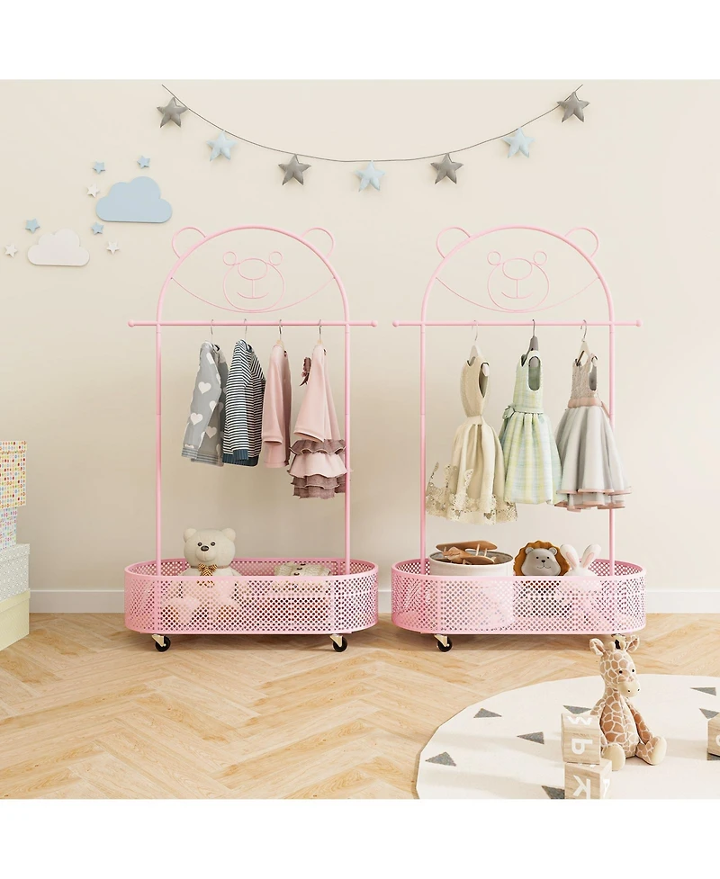 Slickblue Adjustable Kids Clothing Rack with Heights and Wheels