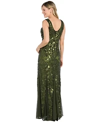 R & M Richards Women's Long Floral Sequin Beaded Dress
