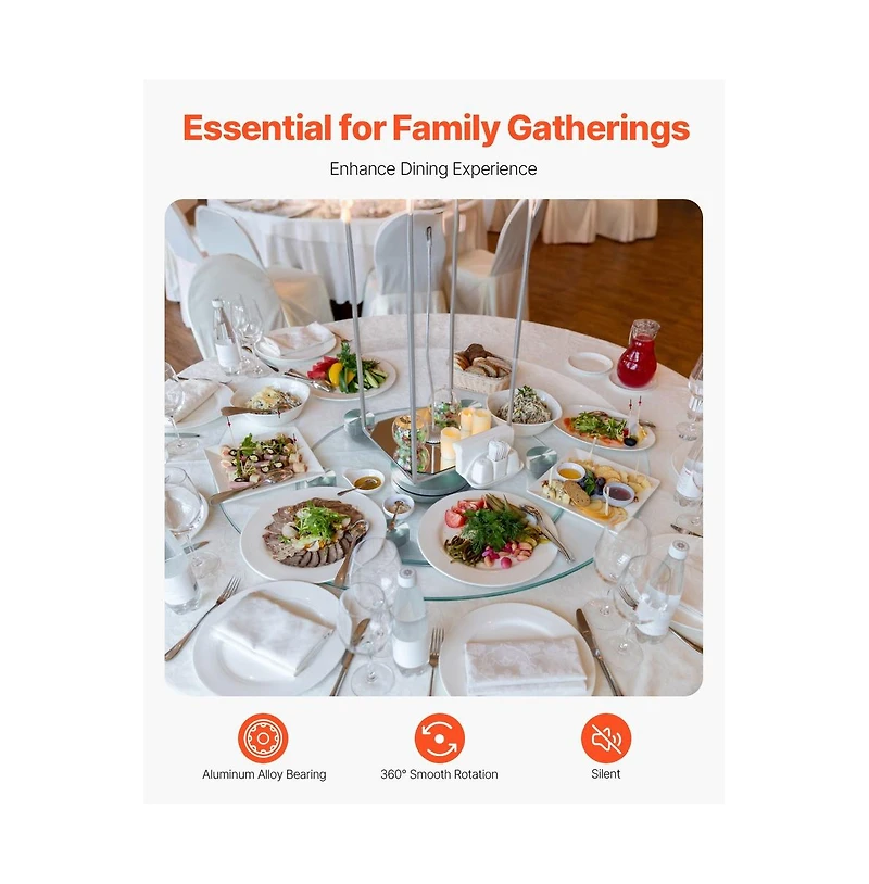 Sugift 24 in Glass Lazy Susan Turntable Tempered Tabletop Rotating Tray