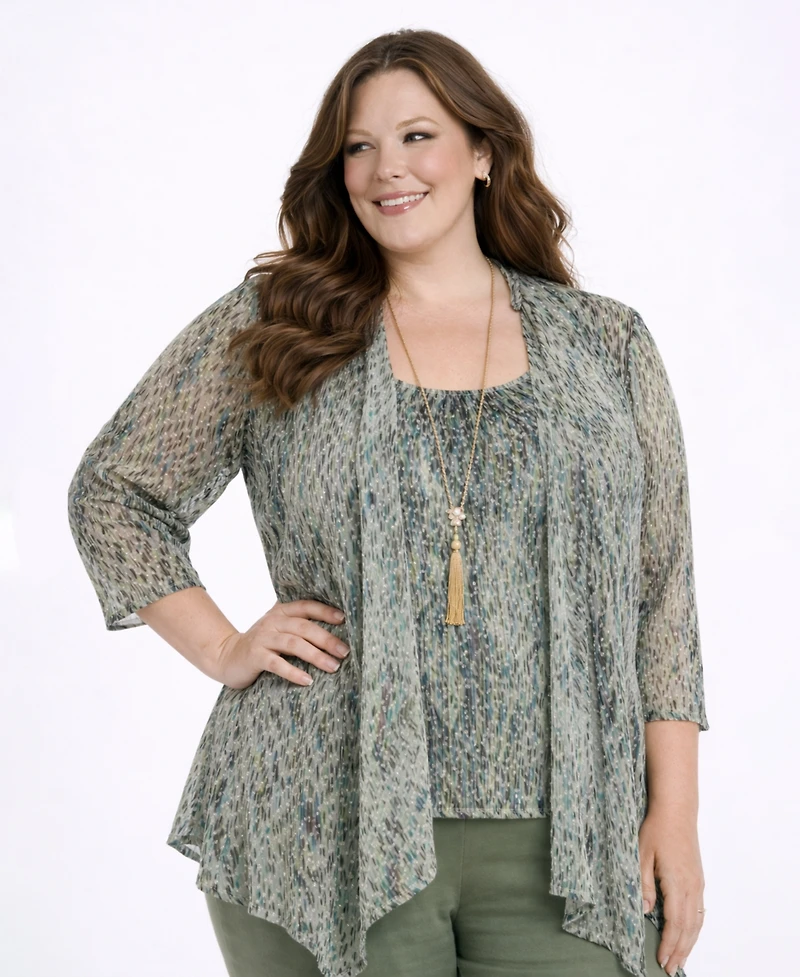 R & M Richards Plus Tank Top, Jacket, and Pants, 3-Piece Set