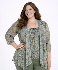 R & M Richards Plus Tank Top, Jacket, and Pants, 3-Piece Set