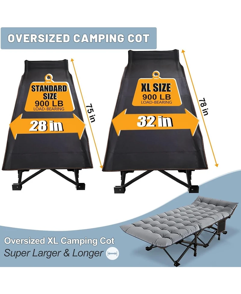Aboron 2-Pack Folding Camping Cot with Mat: 78"x32". Heavy Duty 1200D Oxford Outdoor Bed for Adults with Carry Bag. Portable Travel Bed