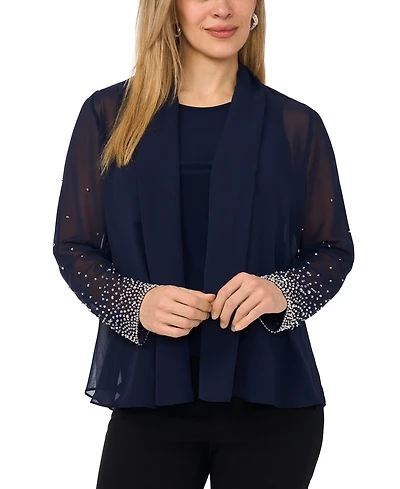 Msk Petite Long-Sleeve Round Neck Top