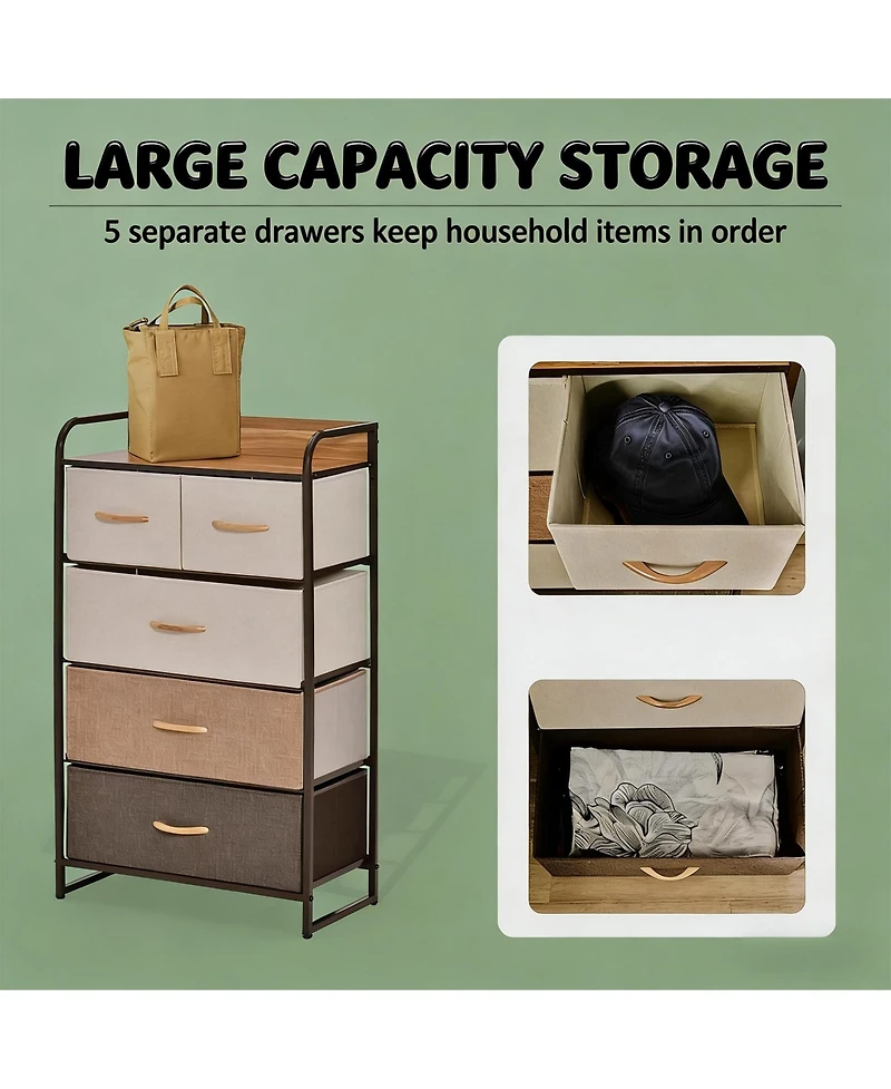 Clihome 5 Drawer Dresser Storage Tower, Organizer Unit for Hallway Entryway Laundry Living Room
