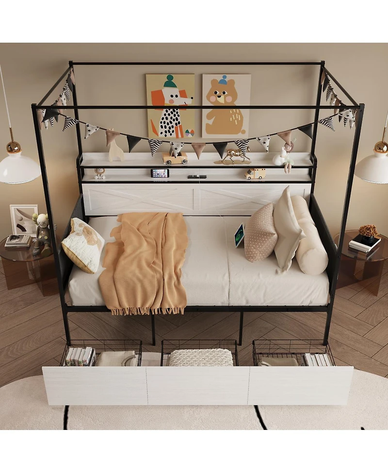 Streamdale Furniture Modern Bed with Storage, Led, and Charging Station