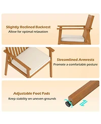 Costway 5 pieces Acacia Wood Patio Dining Set with Umbrella Hole and Cushions for Deck, Garden