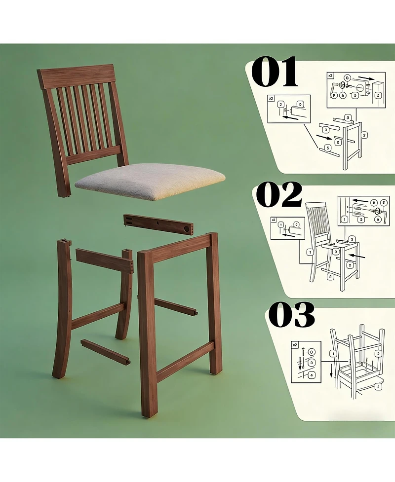 Counter Height Bar Stools Set of 2- High Back Kitchen Dining Chairs