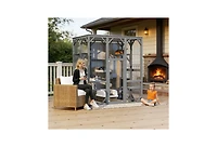 Zeus & Ruta Outdoor Cat Enclosure with 71 Inch Large Size 3 Tier Design 6 Platforms Waterproof Roof