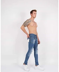 Elie Balleh Men's rhinestone tiger skinny jeans