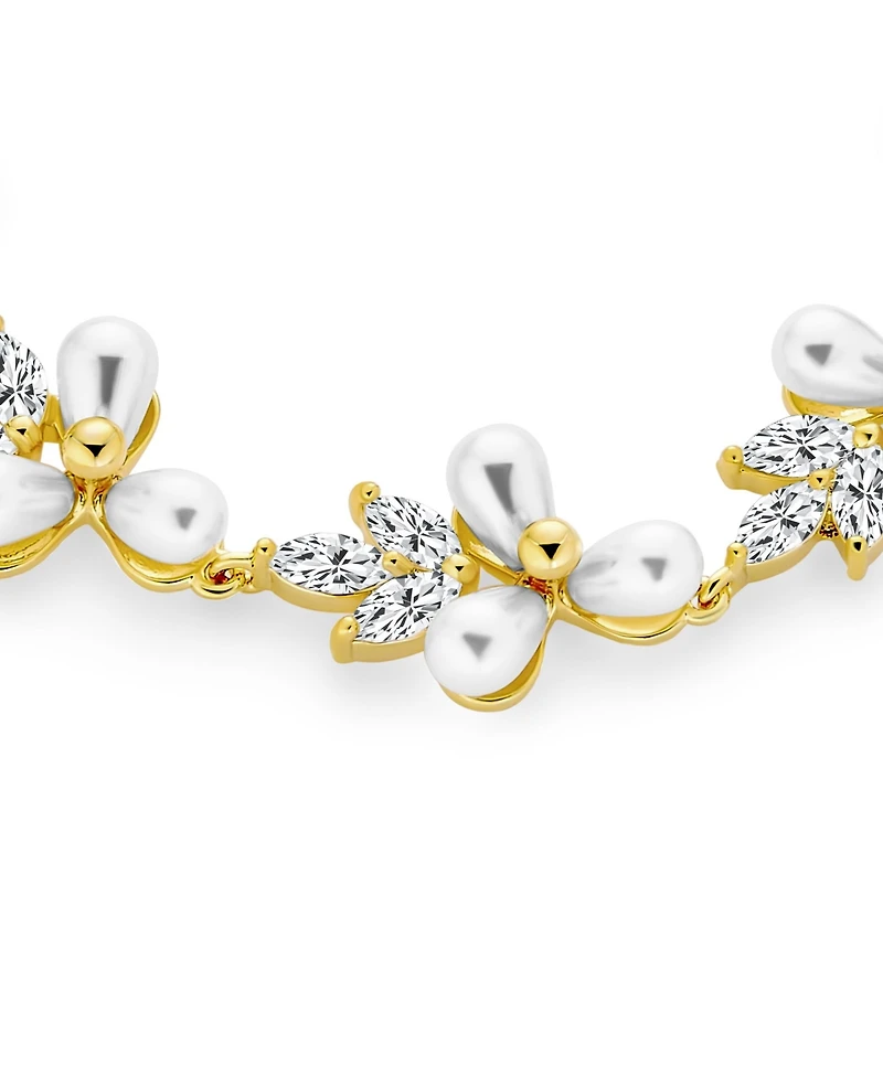 Bling Jewelry Multi Flowers Leaf Motif Cultured Freshwater Pearl Strand Bracelet 7 Inch