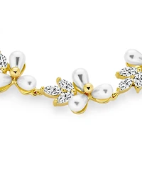 Bling Jewelry Multi Flowers Leaf Motif Cultured Freshwater Pearl Strand Bracelet 7 Inch