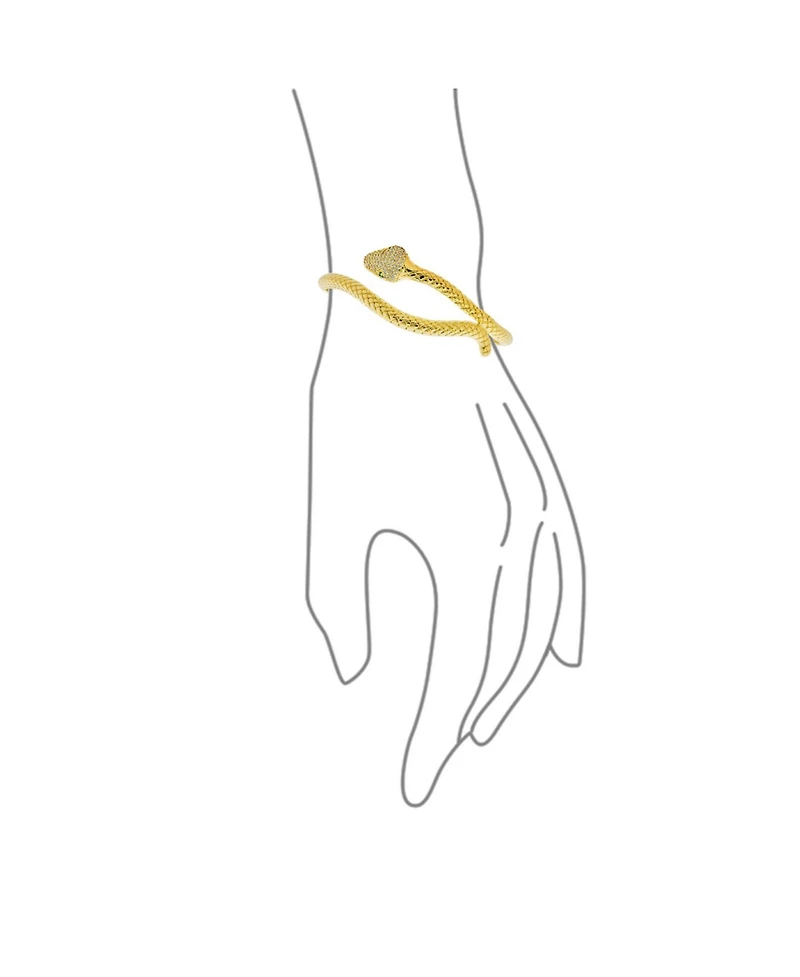 Bling Jewelry Egyptian Serpent Eye Bypass Statement Snake Bangle Cuff Bracelet 18K Gold Plated Adjustable