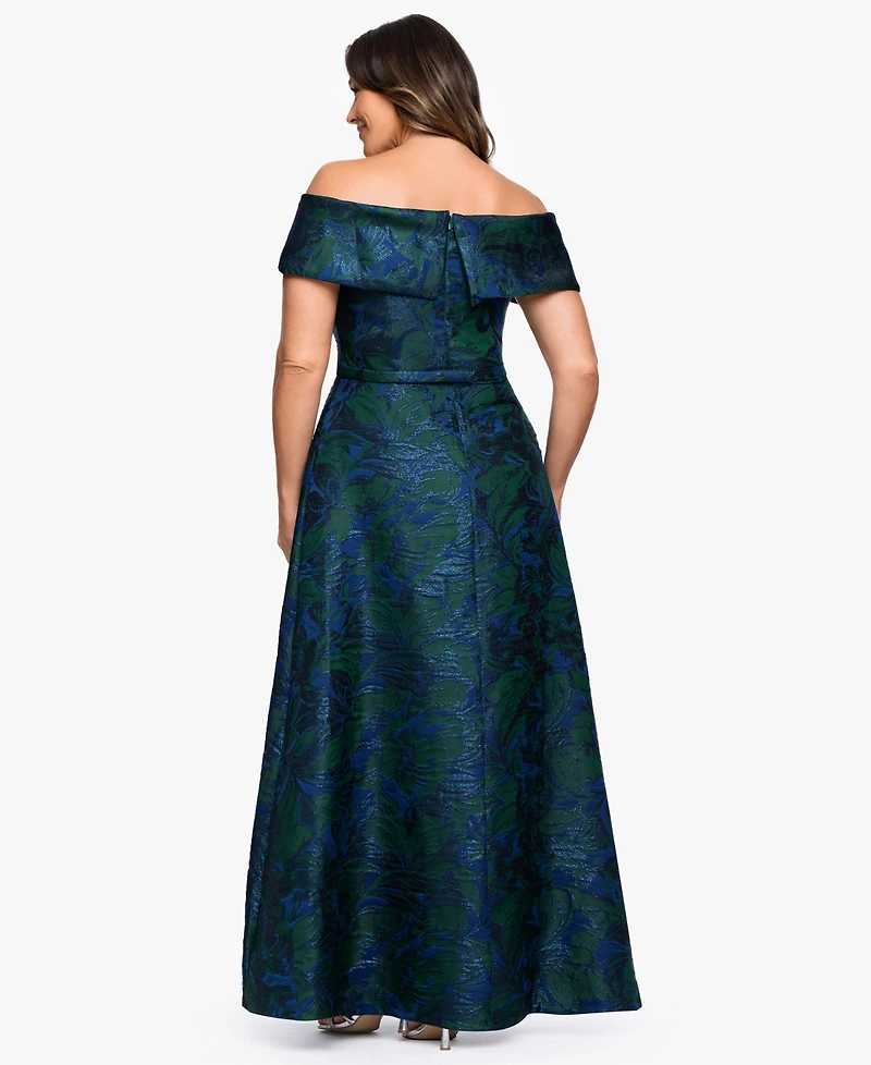 Xscape Plus Off-The-Shoulder Jacquard Ball Gown