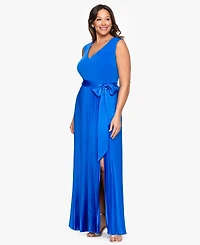 Xscape Plus V-Neck Sleeveless Pleated Gown