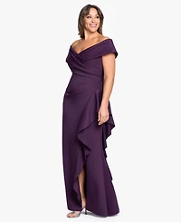 Xscape Plus Off-The-Shoulder Ruffle Sheath Gown