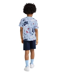 Nike Little Kids Printed T-Shirt & Lightweight French Terry Shorts, 2 Piece Set