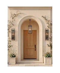 Possini Euro Design Jericho 35" High Modern Outdoor Wall Light Fixture Mount Porch House Weatherproof Textured Black Glass Shade