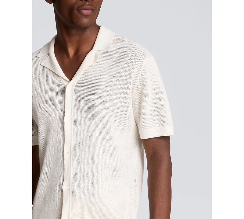 Kenneth Cole Men's Point Collar Sweater Camp Shirt