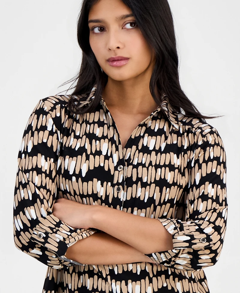 Anne Klein Essentials Petite Printed Collared 3/4-Sleeve Top