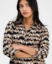 Anne Klein Essentials Petite Printed Collared 3/4-Sleeve Top