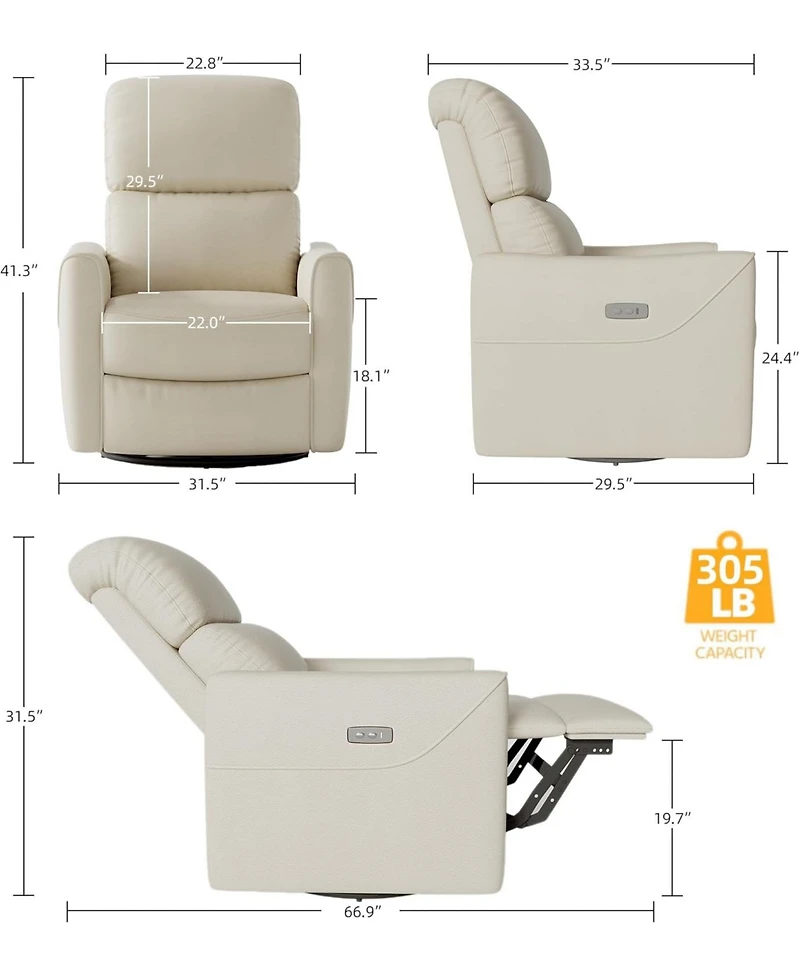 gaomon Pu Leather Power Swivel Glider Recliner Chair Nursery Electric Rocker Recliner Chair With Lumbar Support And Usb Port For Living Room Bedroom