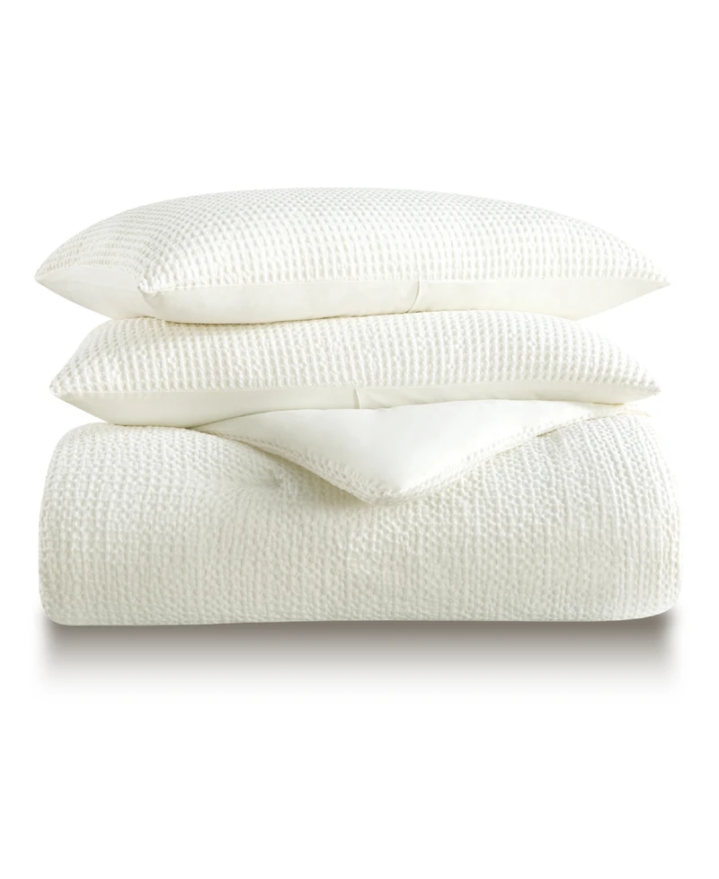 Laundry Stone Washed Cotton Waffle 3-Piece Comforter Set