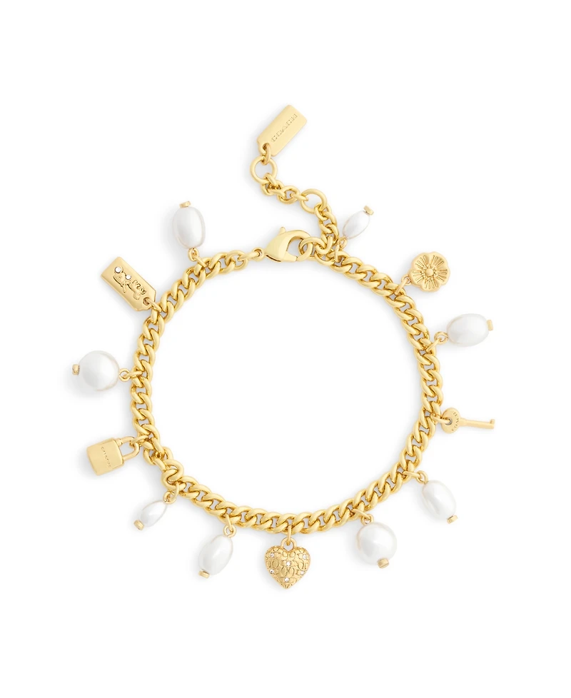 Coach Faux Imitation Pearl Iconic Signature Charm Bracelet
