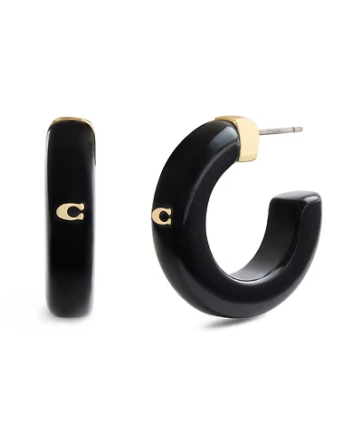Coach Black Signature C Resin Hoop Earrings