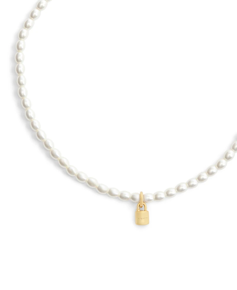 Coach Faux Imitation Pearl Iconic Signature Padlock Choker Necklace