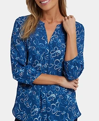 Nydj Women's Pintuck Split Neck Top