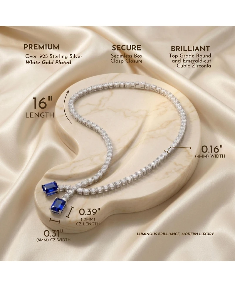 Sterling Silver White Gold Plated with Two-Stone Tennis Chain Collar Necklace