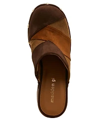 Madden Girl Women's Austin-p Patch Studded Wooden Platforms Mules Clogs