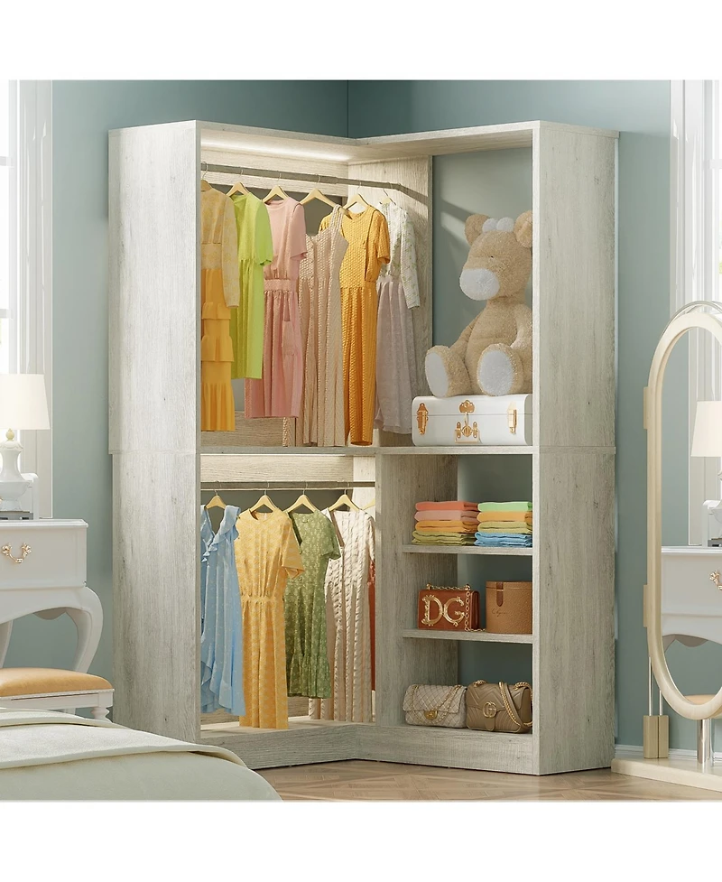 Aheaplus Corner Closet Organizer System, 36'' Wide Freestanding Storage Unit with 2 Hanging Rods and 8 Shelves