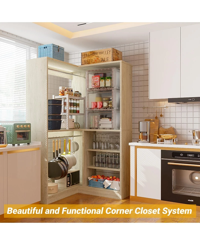 Aheaplus Corner Closet Organizer System, 36'' Wide Freestanding Storage Unit with 2 Hanging Rods and 8 Shelves