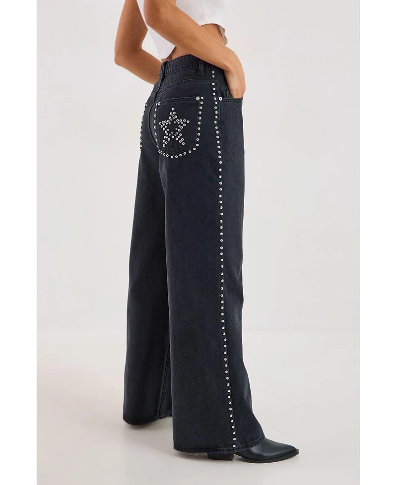 Nasty Gal Women's Star Studded Baggy Denim Jeans