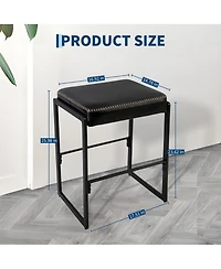 homfan Mid-Century Counter Height Bar Stool, Waxy Leather Upholstery with Decorative Stitching for Kitchen Island, Home Bar and Dining Room