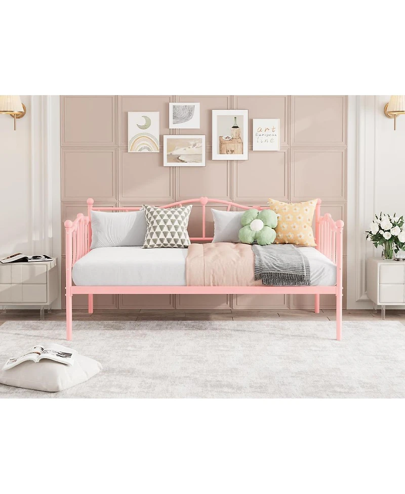 homfan Twin Metal Daybed Frame with Headboard, Platform Sofa Bed Steel Slats, 12.0 Underbed Storage, No Box Spring Needed