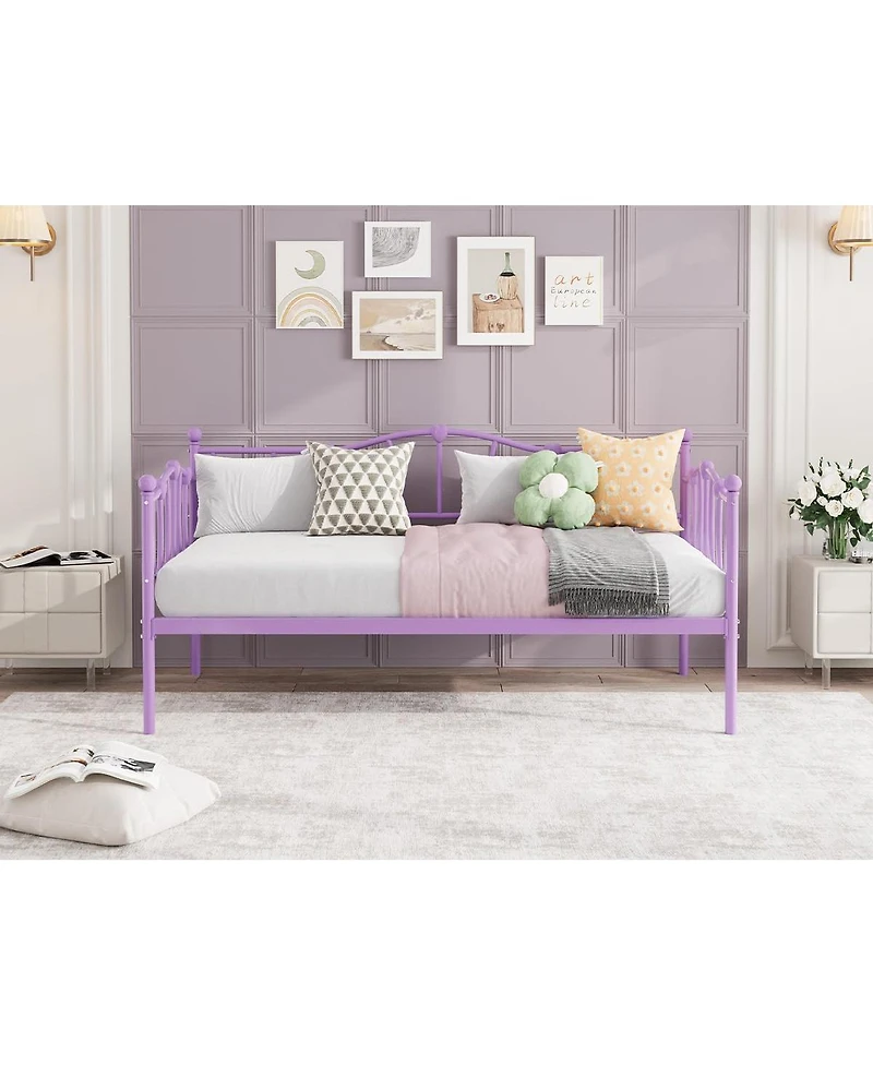 homfan Twin Metal Daybed Frame with Headboard, Platform Sofa Bed with Steel Slats, 12.0 in Underbed Storage, No Box Spring Needed