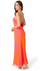 Bebe Women's Printed Mesh Drape Back Maxi Dress